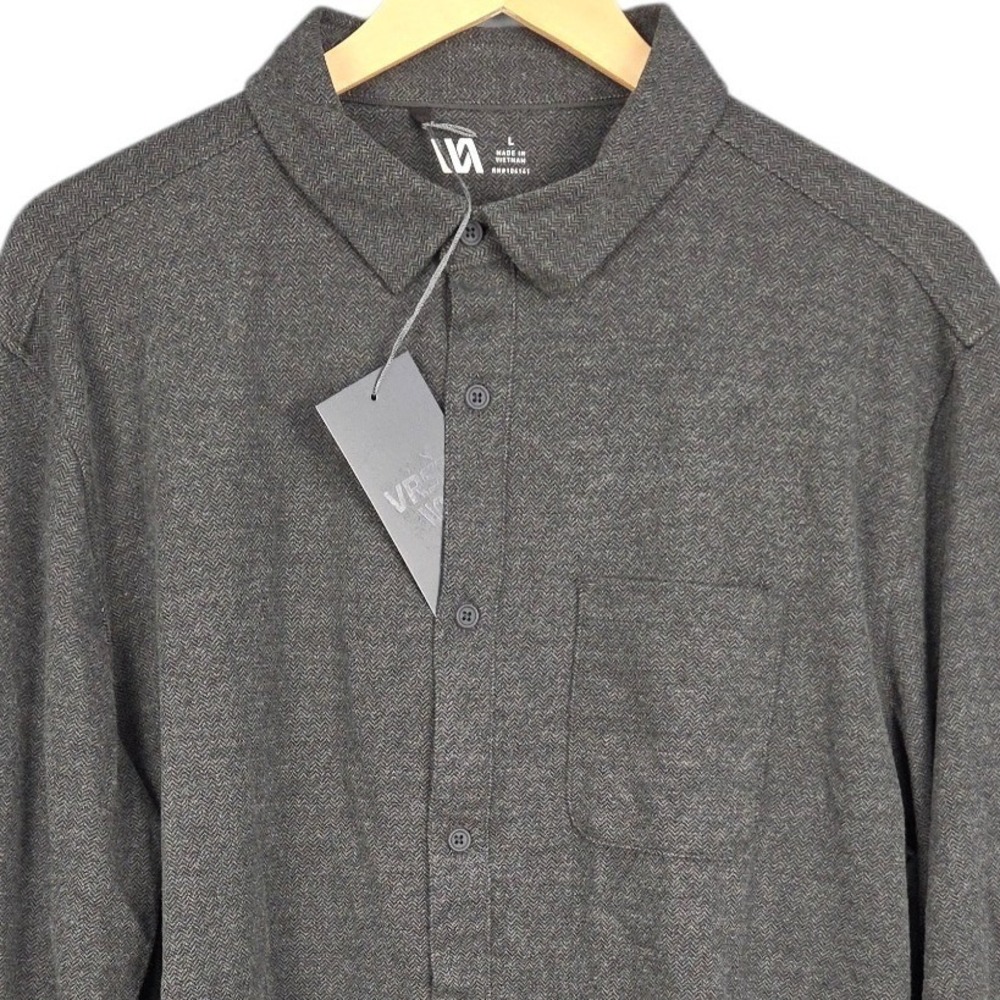 VRST Button Down Shirt Mens Large Dark Gray Textured Herringbone Long Sleeve NWT